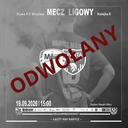 Mecz Baryczy Milicz ze Spartą odwołany – punkty walkowerem dla gospodarzy
