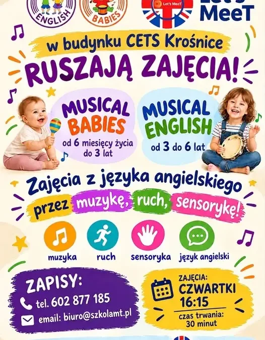 Musical Babies i Musical English – nowe zajęcia z angielskiego dla najmłodszych w Krośnicach