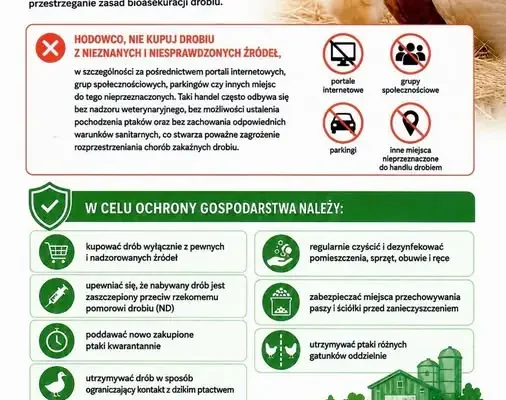 Powiatowy Lekarz Weterynarii w Miliczu ostrzega hodowców drobiu przed grypą ptaków i rzekomym pomorem