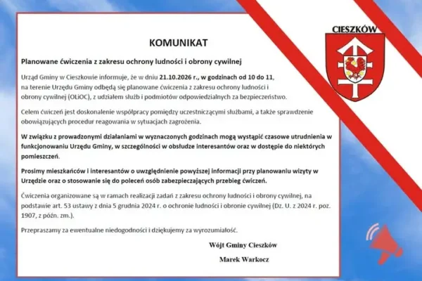 Ćwiczenia obrony cywilnej w Urzędzie Gminy Cieszków – 21 października