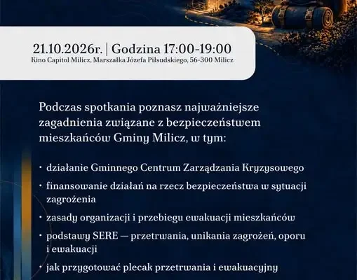 Gmina Milicz zaprasza na spotkanie o bezpieczeństwie i obronie cywilnej