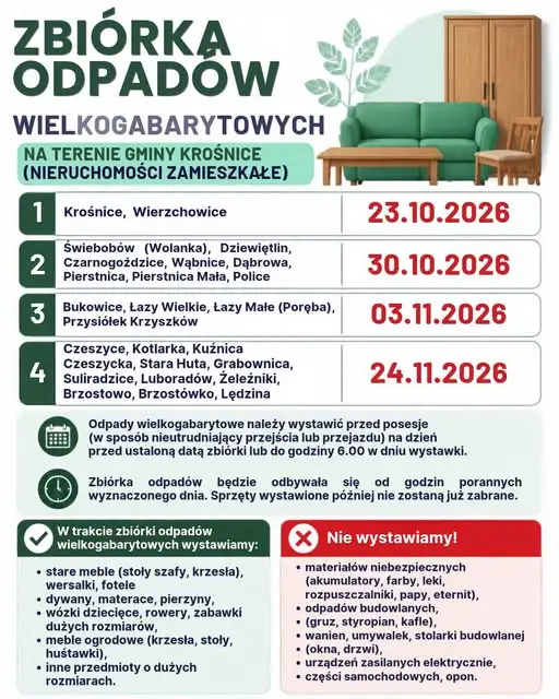 Gmina Krośnice: zbiórka odpadów wielkogabarytowych – sprawdź harmonogram dla swojej miejscowości
