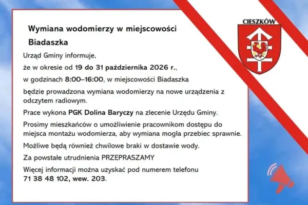 Wymiana wodomierzy w Biadaszce – harmonogram i ważne informacje dla mieszkańców