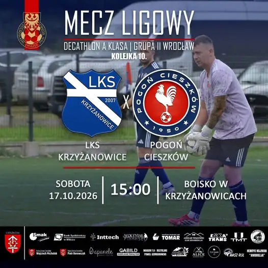 Pogoń Cieszków zagra w Krzyżanowicach z miejscowym LKS-em w 10. kolejce Decathlon Klasy A