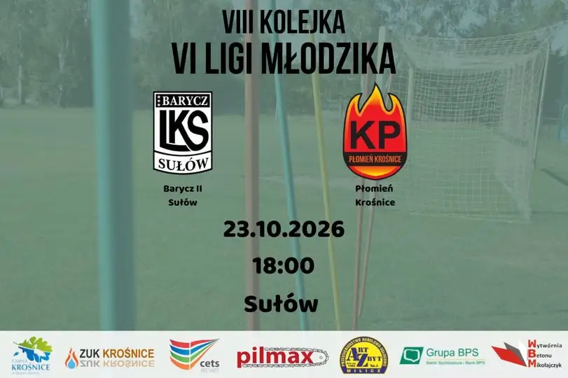 Młodzik Płomienia Krosnice zagra dziś w Sułowie z Baryczem II