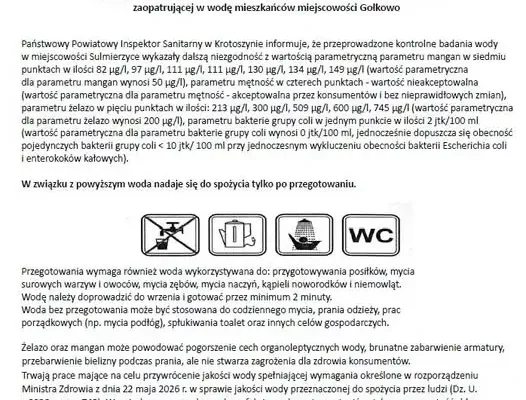 Woda w Gołkowie i Sulmierzycach niezdatna do picia bez przegotowania – komunikat sanepidu